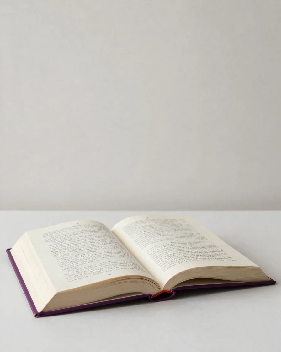 Yumuşak doğal gün ışığı altında, üstten görülen sade bir çalışma masası; açık bir kitap, birkaç not kağıdı ve bir fincan